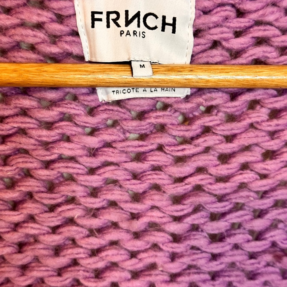 FRNCH Women's Cozycore Cottagecore Fishercore Purple and Brown Knit Cardigan - Picture 2 of 12